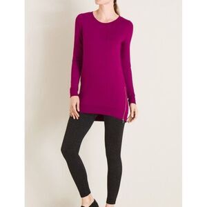 Chicos Zenergy Womens Magenta Purple Side Zip Long Sleeve Tunic Top Size 2 12/14